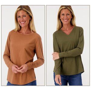 Belle by Kim Gravel TripleLuxe Knit Set of 2 Tops Cognac/Loden Medium A620295